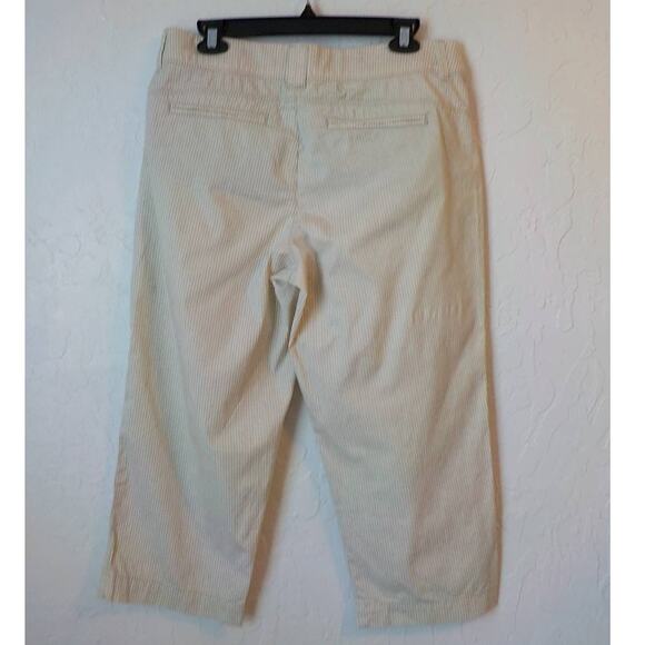 Intro Jonathan Ross Striped Capri Pants Women size 8 Petite Beige White Stretch - Picture 2 of 10
